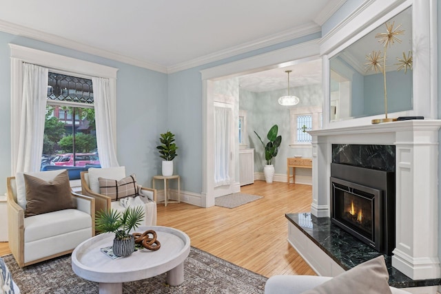 1929 Humboldt Ave S, Minneapolis, MN 55403 - living room featuring wood finished floors, crown molding, baseboards, and a fireplace