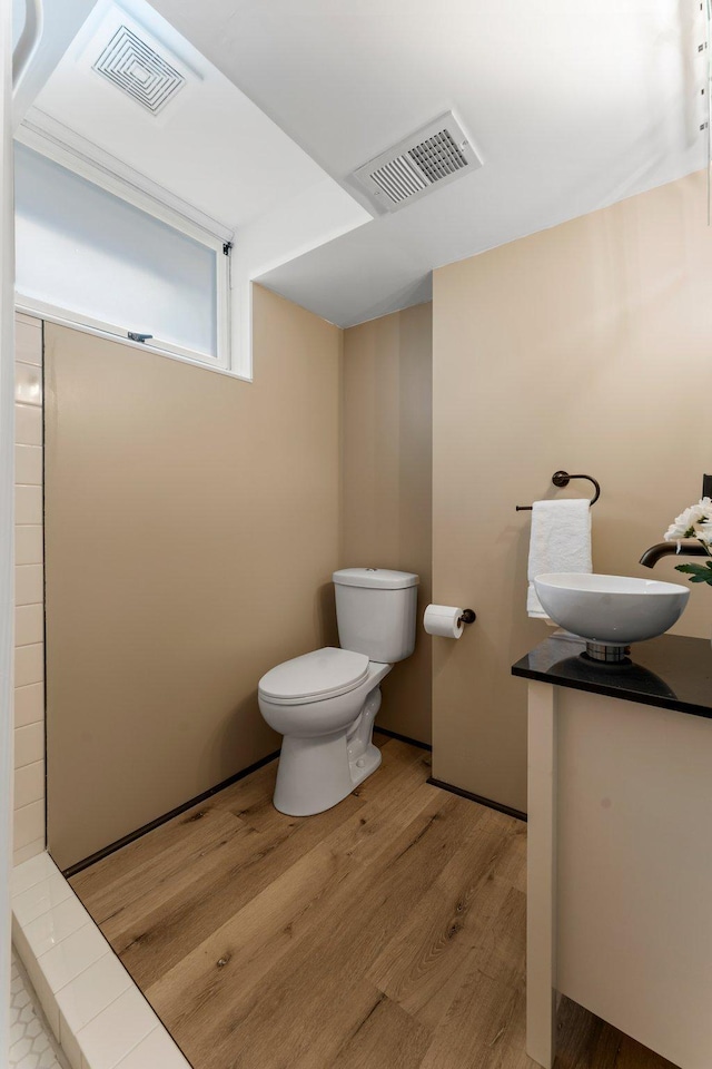 713 9th St NW, Buffalo, MN 55313 - bathroom featuring toilet, wood finished floors, and vanity