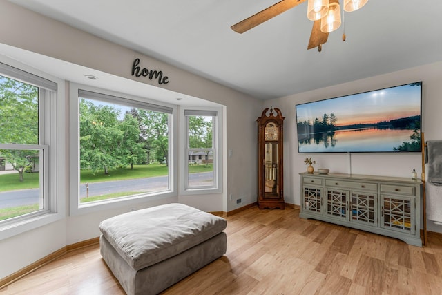 713 9th St NW, Buffalo, MN 55313 - sitting room with healthy amount of natural light, wood finished floors, baseboards, and ceiling fan