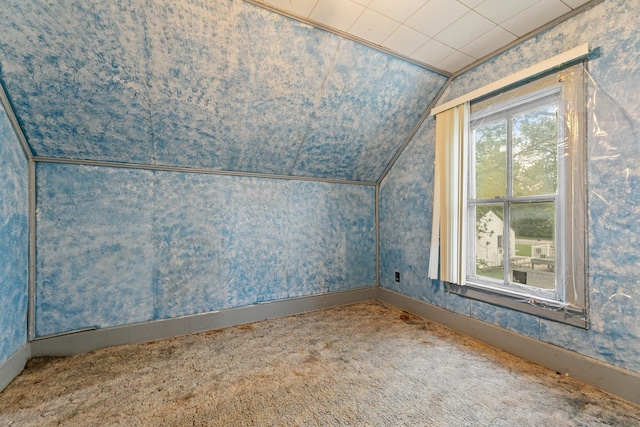 909 14th St S, Benson, MN 56215 - additional living space with carpet floors, wallpapered walls, vaulted ceiling, and baseboards