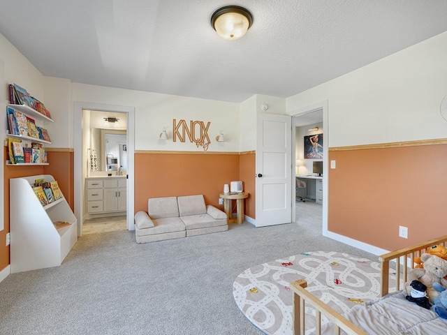 15441 110th Ave N, Dayton, MN 55369 - living room featuring light carpet, baseboards, and a textured ceiling