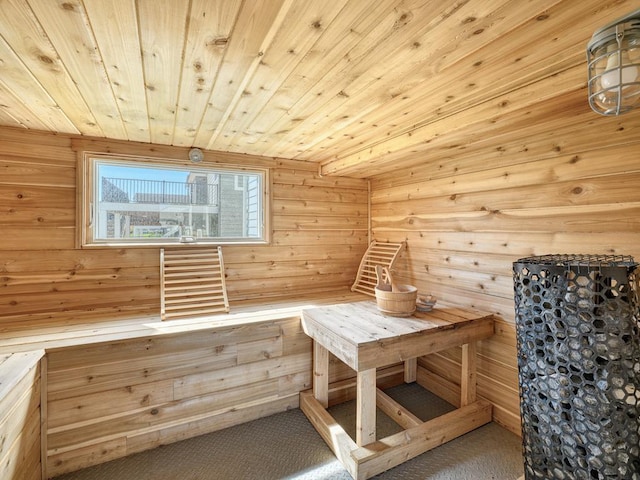15441 110th Ave N, Dayton, MN 55369 - sauna / steam room with wood walls, carpet, and wooden ceiling