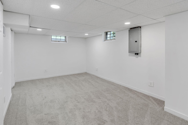 549 Annapolis St E, Saint Paul, MN 55118 - below grade area featuring electric panel, carpet floors, a paneled ceiling, recessed lighting, and baseboards