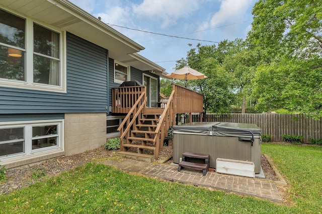 1276 13th Ave N, Saint Cloud, MN 56303 - wooden terrace featuring a hot tub and stairs