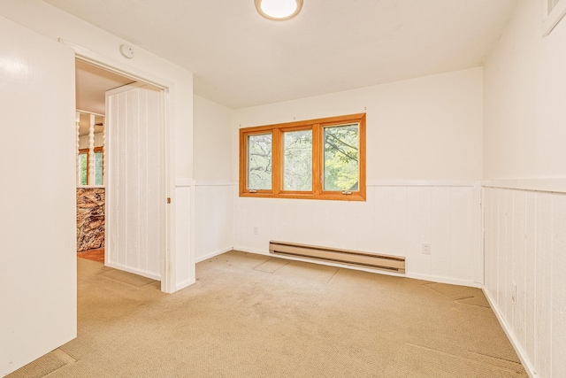 947 Dawn Ave, Shoreview, MN 55126 - spare room featuring a baseboard heating unit, carpet, wainscoting, and a smoke detector