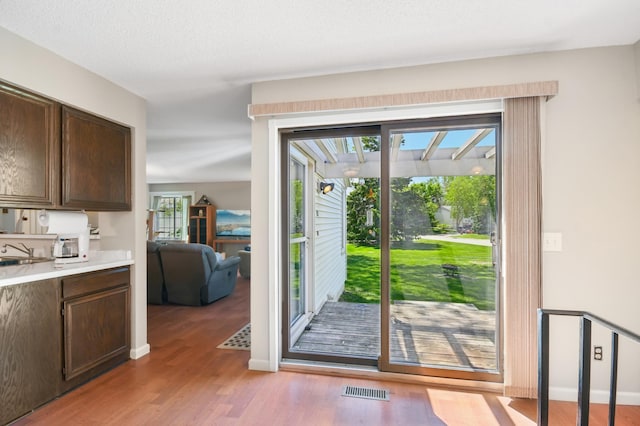 383 Elan Ct, Woodbury, MN 55125 - doorway featuring light wood-style floors, a sink, and baseboards
