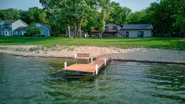 34347 Northview Rd, Everts Twp, MN 56515 - dock featuring a water view, a yard, and stairway