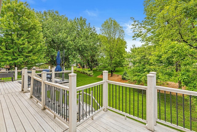 441 Lyman Blvd, Chanhassen, MN 55317 - wooden deck with a yard and view of scattered trees