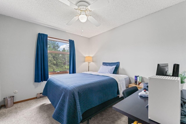 1719 Buckingham Path, Faribault, MN 55021 - bedroom with carpet, baseboards, a baseboard heating unit, a textured ceiling, and a ceiling fan