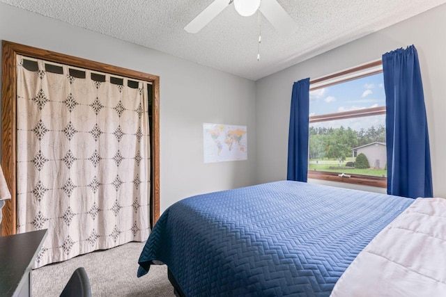 1719 Buckingham Path, Faribault, MN 55021 - carpeted bedroom with a textured ceiling and a ceiling fan
