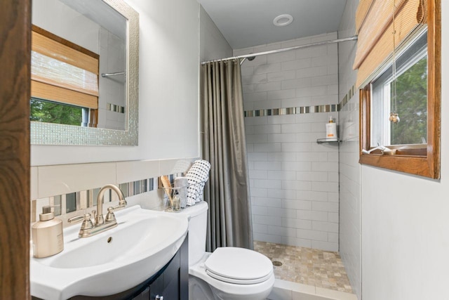 1719 Buckingham Path, Faribault, MN 55021 - full bathroom featuring toilet, vanity, a tile shower, and plenty of natural light