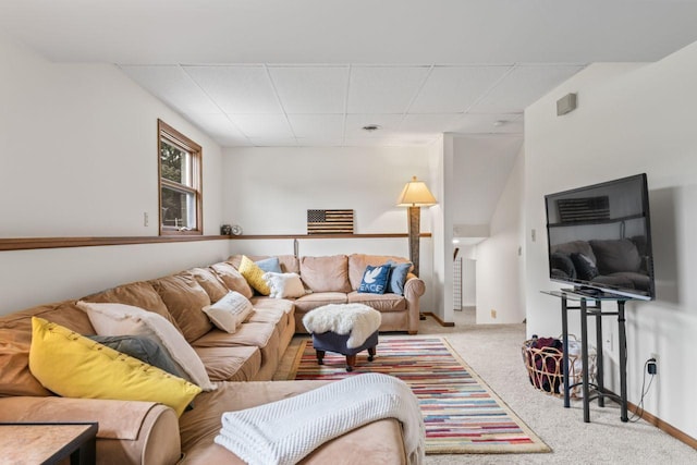 1719 Buckingham Path, Faribault, MN 55021 - living area featuring carpet flooring, a drop ceiling, and baseboards