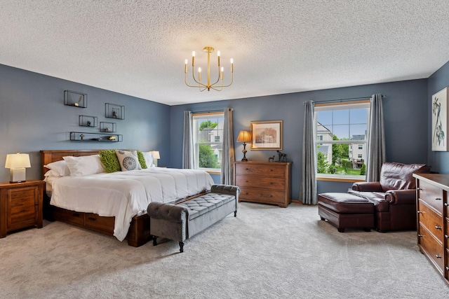 2392 Molnau Ct, Chaska, MN 55318 - bedroom featuring multiple windows, light carpet, a chandelier, and a textured ceiling