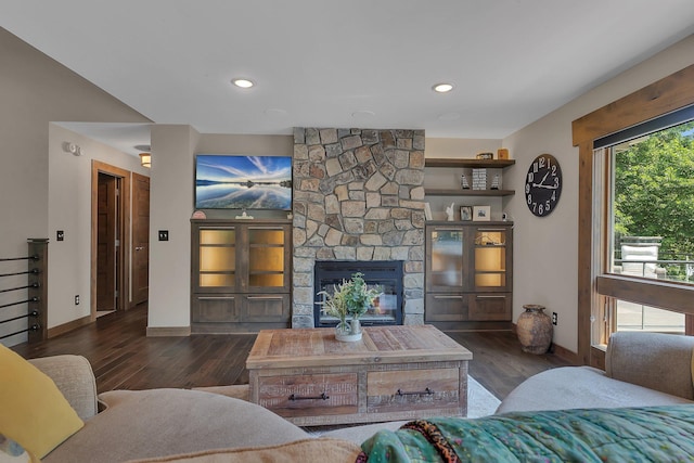 27806 Sundance Ln, Cold Spring, MN 56320 - living room featuring wood finished floors, a fireplace, and recessed lighting