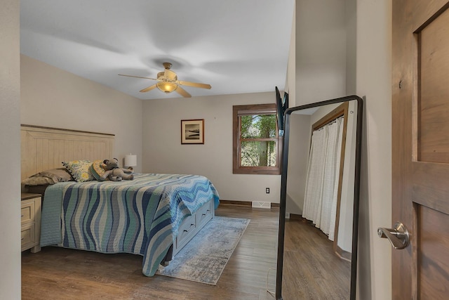 27806 Sundance Ln, Cold Spring, MN 56320 - bedroom featuring dark wood-type flooring and ceiling fan
