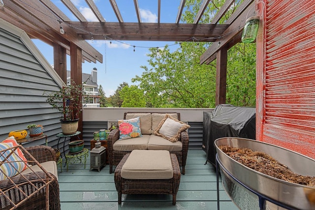 15610 24th Ave N Unit F, Plymouth, MN 55447 - wooden terrace with a pergola and outdoor lounge area