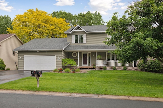 1502 Rocky Ln, Eagan, MN 55122 - view of front of property with driveway, an attached garage, covered porch, a front lawn, and roof with shingles