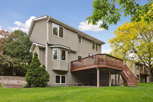 1502 Rocky Ln, Eagan, MN 55122 - back of house with a deck, a yard, and stairway