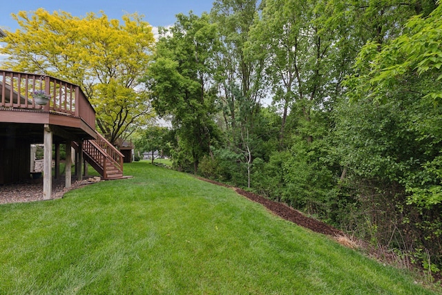 1502 Rocky Ln, Eagan, MN 55122 - view of green lawn with a wooden deck and stairs