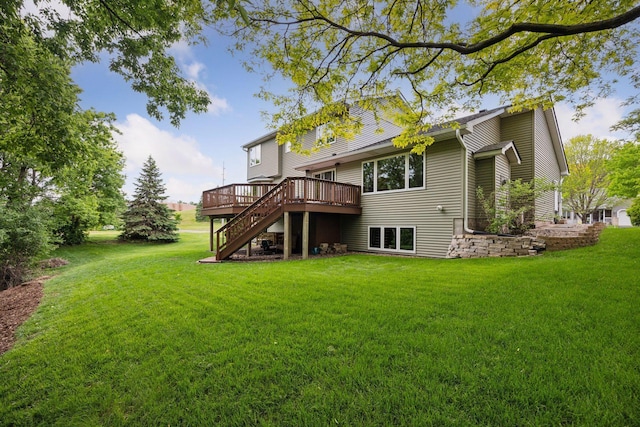 1502 Rocky Ln, Eagan, MN 55122 - rear view of house with a deck, a yard, and stairs