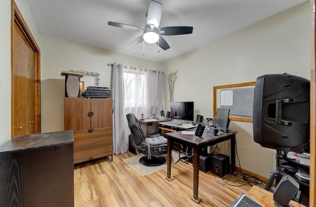 3021 Crescent Ln NW, Rochester, MN 55901 - home office with ceiling fan, light wood-style floors, and a textured ceiling