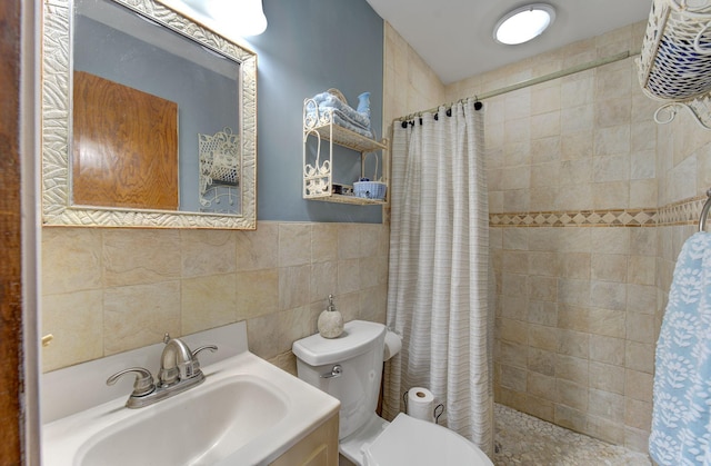 3021 Crescent Ln NW, Rochester, MN 55901 - full bath featuring tile walls, a sink, toilet, and a tile shower