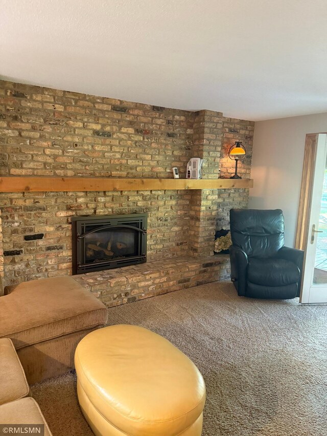 6800 Buckingham Ct, Woodbury, MN 55125 - living area featuring carpet floors and a brick fireplace