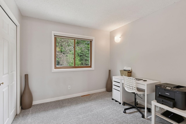 17698 Shore Ln W, Eden Prairie, MN 55346 - carpeted home office featuring baseboards and a textured ceiling