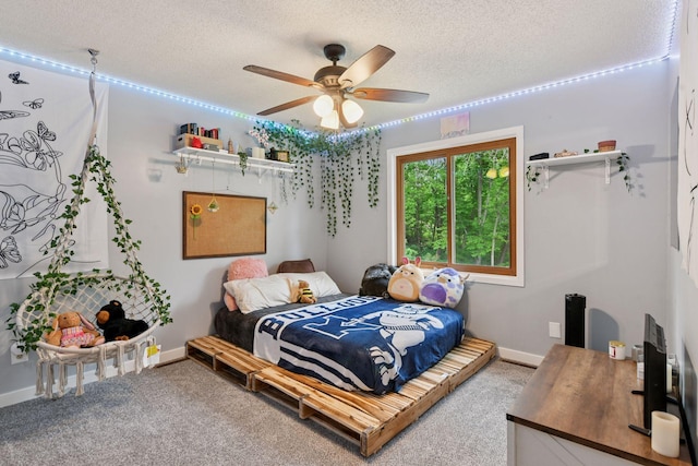 17698 Shore Ln W, Eden Prairie, MN 55346 - carpeted bedroom featuring a textured ceiling, a ceiling fan, and baseboards