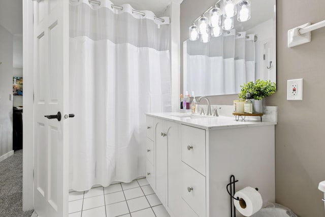 17698 Shore Ln W, Eden Prairie, MN 55346 - bathroom featuring vanity, tile patterned flooring, and a shower with curtain