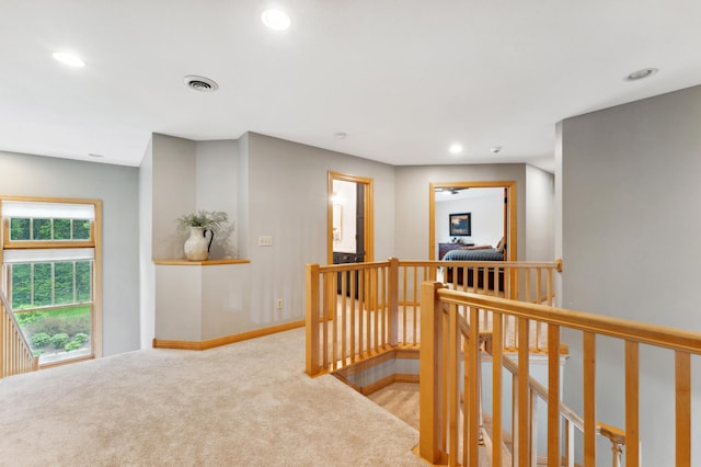 6539 Orchard Ridge Trl, Woodbury, MN 55129 - corridor with an upstairs landing, carpet, recessed lighting, and baseboards