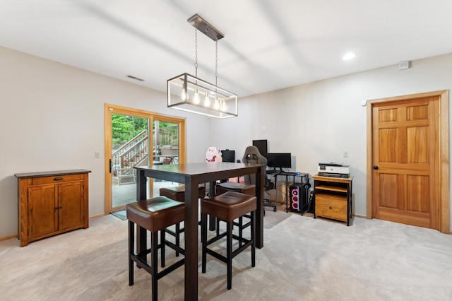 6539 Orchard Ridge Trl, Woodbury, MN 55129 - dining area with light colored carpet, recessed lighting, baseboards, and a desk