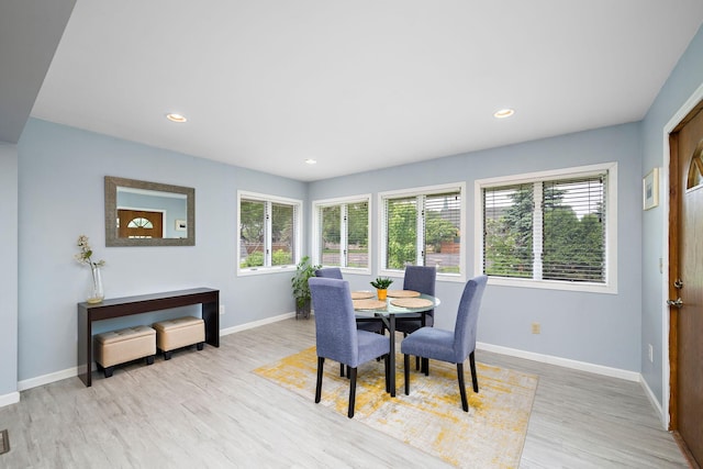 1305 Unity Ave N, Golden Valley, MN 55422 - dining room featuring healthy amount of natural light, light wood-style flooring, baseboards, and recessed lighting