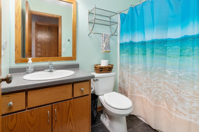 3138 Olympus Dr NE, Sauk Rapids, MN 56379 - full bath featuring vanity, tile patterned flooring, toilet, and curtained shower