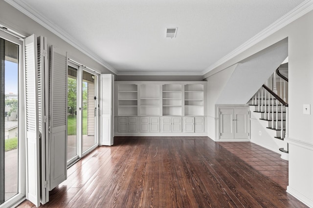 6331 Saint Croix Trl N, Stillwater, MN 55082 - unfurnished room with wood-type flooring, ornamental molding, and stairway