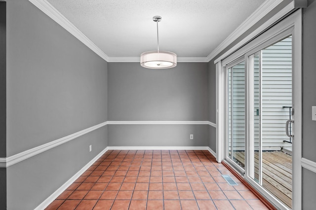 6331 Saint Croix Trl N, Stillwater, MN 55082 - spare room featuring a textured ceiling, ornamental molding, tile patterned flooring, and baseboards