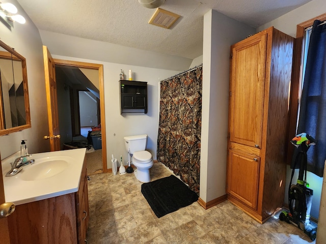 315 3rd St SW, Stewartville, MN 55976 - bathroom with vanity, toilet, and a textured ceiling