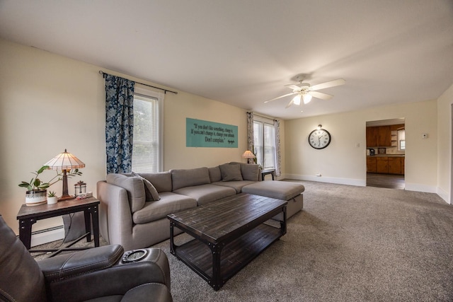 836 Milligan Ave, Wabasha, MN 55981 - living area with ceiling fan, carpet, plenty of natural light, and baseboards