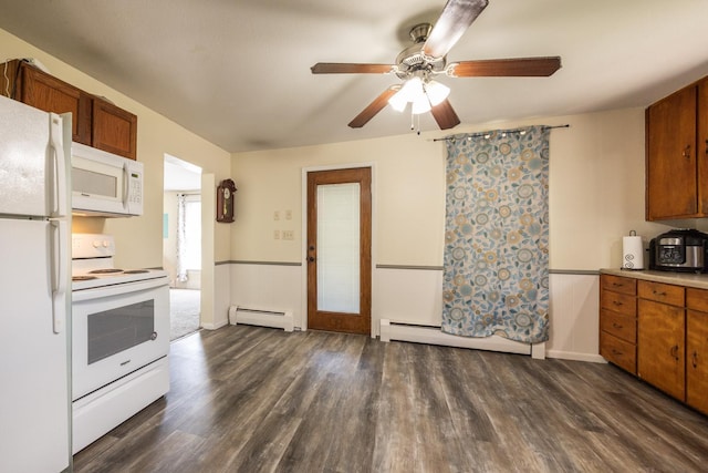 836 Milligan Ave, Wabasha, MN 55981 - kitchen with white appliances, a baseboard radiator, and brown cabinetry