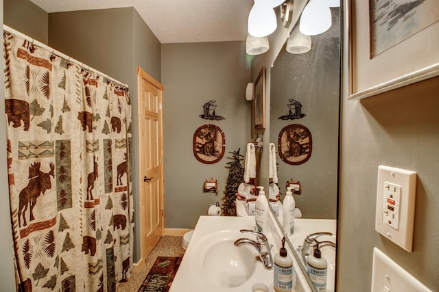 8824 Bittersweet Cir, Breezy Point, MN 56472 - bathroom featuring a shower with curtain, vanity, baseboards, and toilet