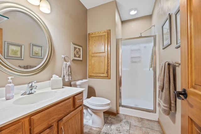 1893 White Oak Dr, Chaska, MN 55318 - bathroom featuring a shower stall, toilet, vanity, and baseboards