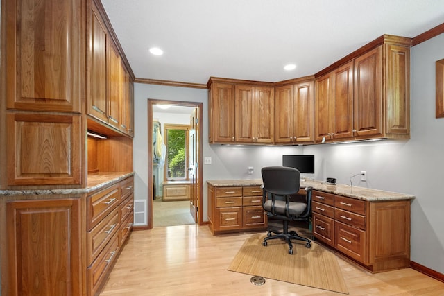6136 Arctic Way, Edina, MN 55436 - office space featuring built in study area, light wood-style flooring, ornamental molding, and recessed lighting