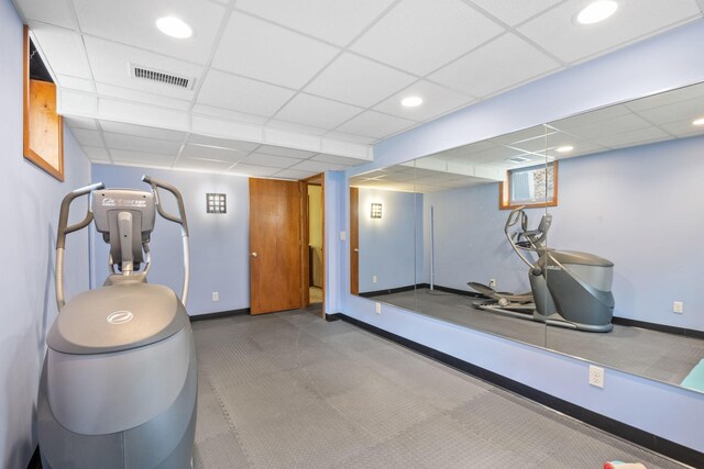 6136 Arctic Way, Edina, MN 55436 - exercise area with a paneled ceiling, recessed lighting, and carpet