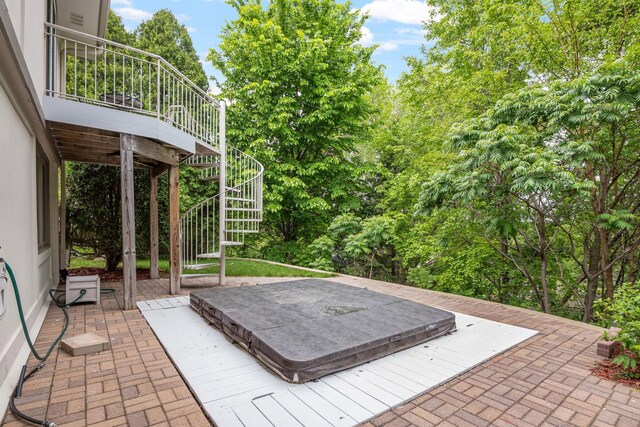 6136 Arctic Way, Edina, MN 55436 - view of patio / terrace featuring stairs, a covered hot tub, and a wooden deck
