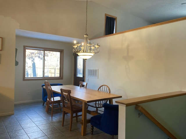 1496 Willard Lake Rd NW, Powers Twp, MN 56435 - tiled dining space with a chandelier and baseboards