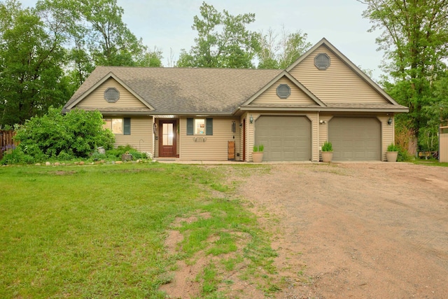 1496 Willard Lake Rd NW, Powers Twp, MN 56435 - ranch-style home with driveway, a garage, a front lawn, and a shingled roof