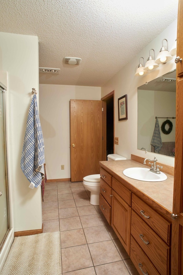 1496 Willard Lake Rd NW, Powers Twp, MN 56435 - full bath with a stall shower, vanity, a textured ceiling, and tile patterned flooring