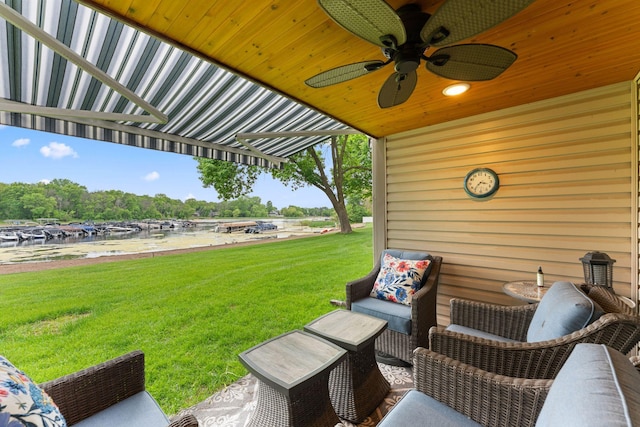 6813 Boudin St NE, Prior Lake, MN 55372 - view of patio with a water view and ceiling fan