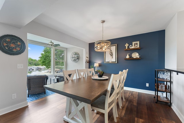 6813 Boudin St NE, Prior Lake, MN 55372 - dining area with wood finished floors, a chandelier, and ceiling fan