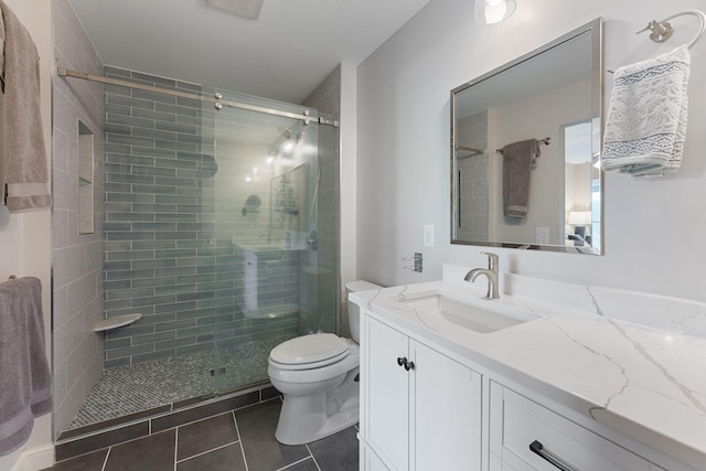 6813 Boudin St NE, Prior Lake, MN 55372 - bathroom with tile patterned flooring, vanity, and a stall shower